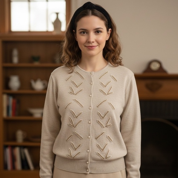 Danier Sweaters - Vintage Danier Pearl Embellished Beaded Cardigan Sweater Size Large 80s 90s